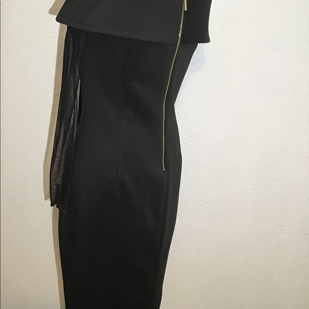 Calvin Klein black off shoulder fold over sheer sleeve sheath dress - Picture 5 of 8